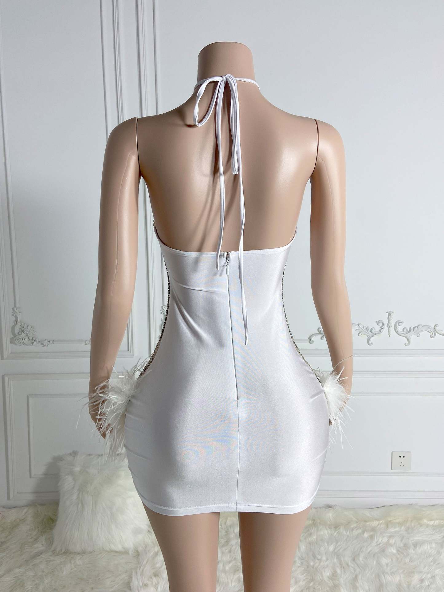 Feather Halter Mini Dress