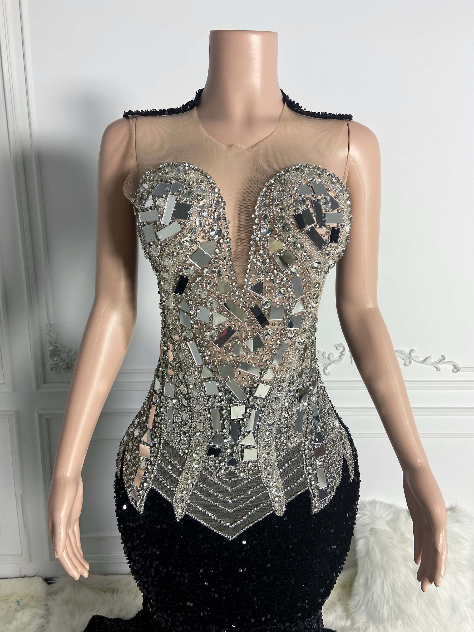 Black Sequin Velvet Gown