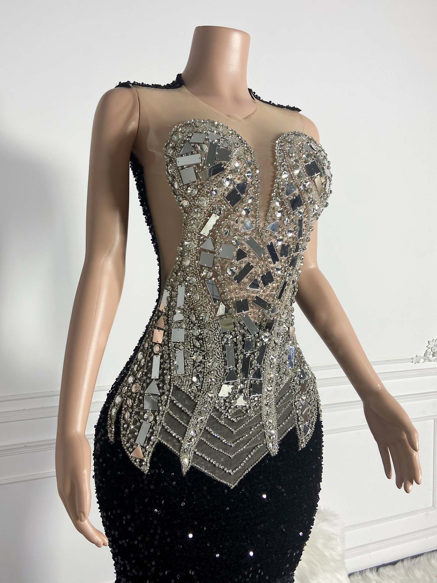 Black Sequin Velvet Gown