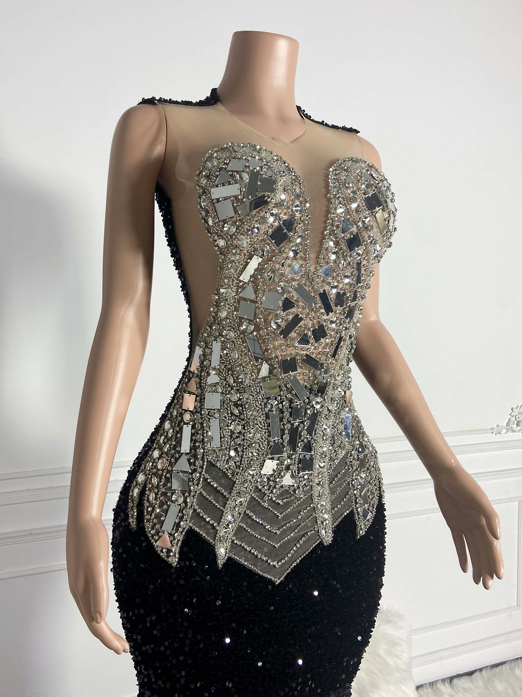 Black Sequin Velvet Gown