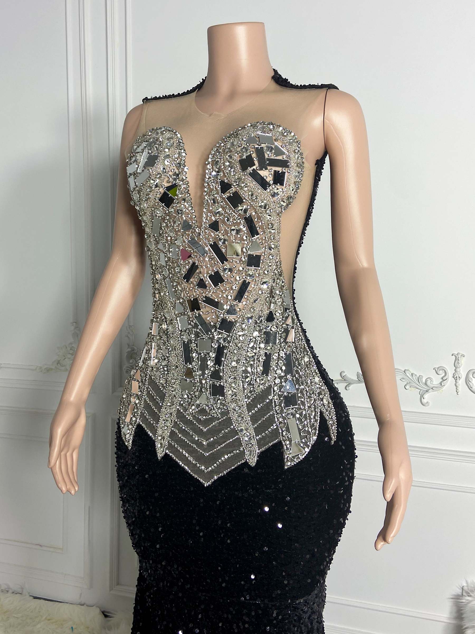 Black Sequin Velvet Gown