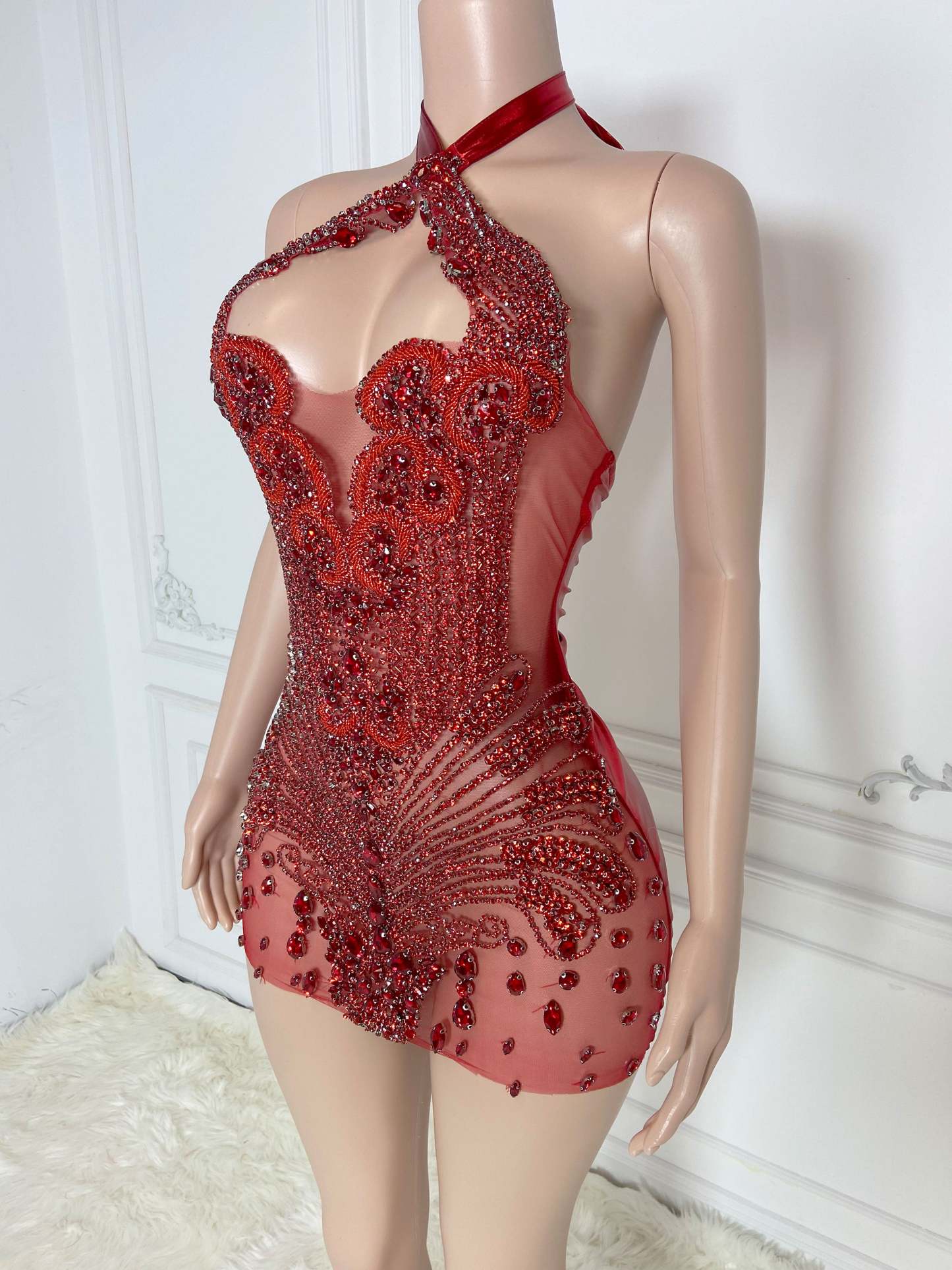 Gleaming Ruby V-Neck Dress