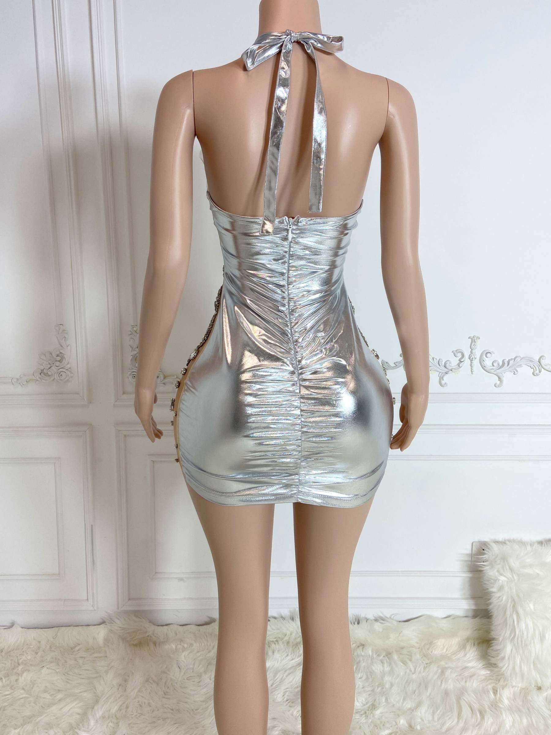 Silver Glitter Halter Dress