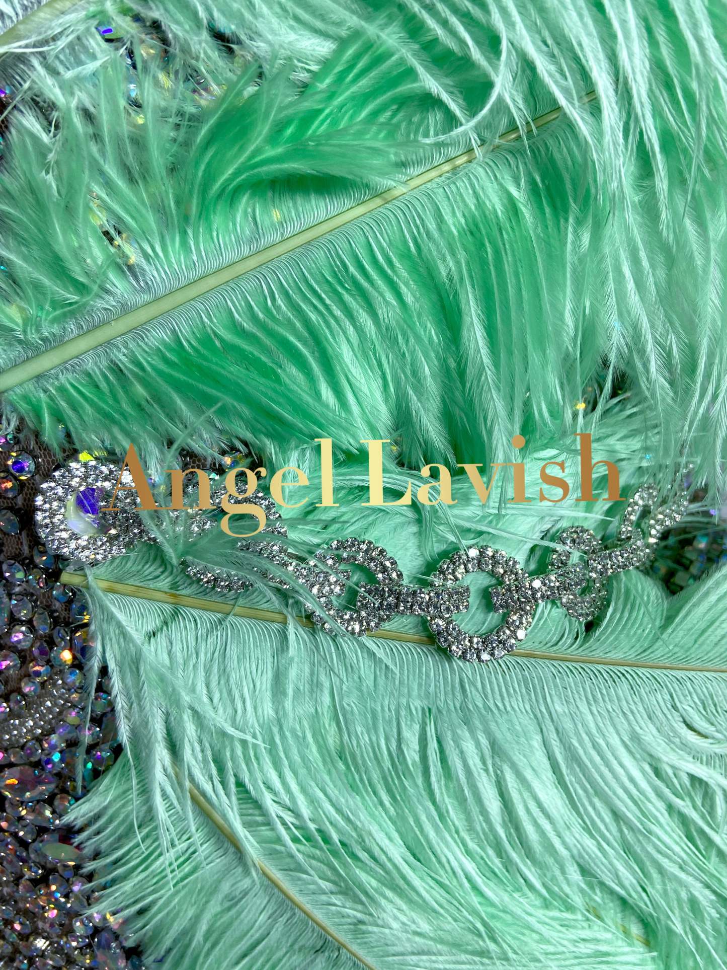 Chic Crystal Feather Mini Dress Light Green