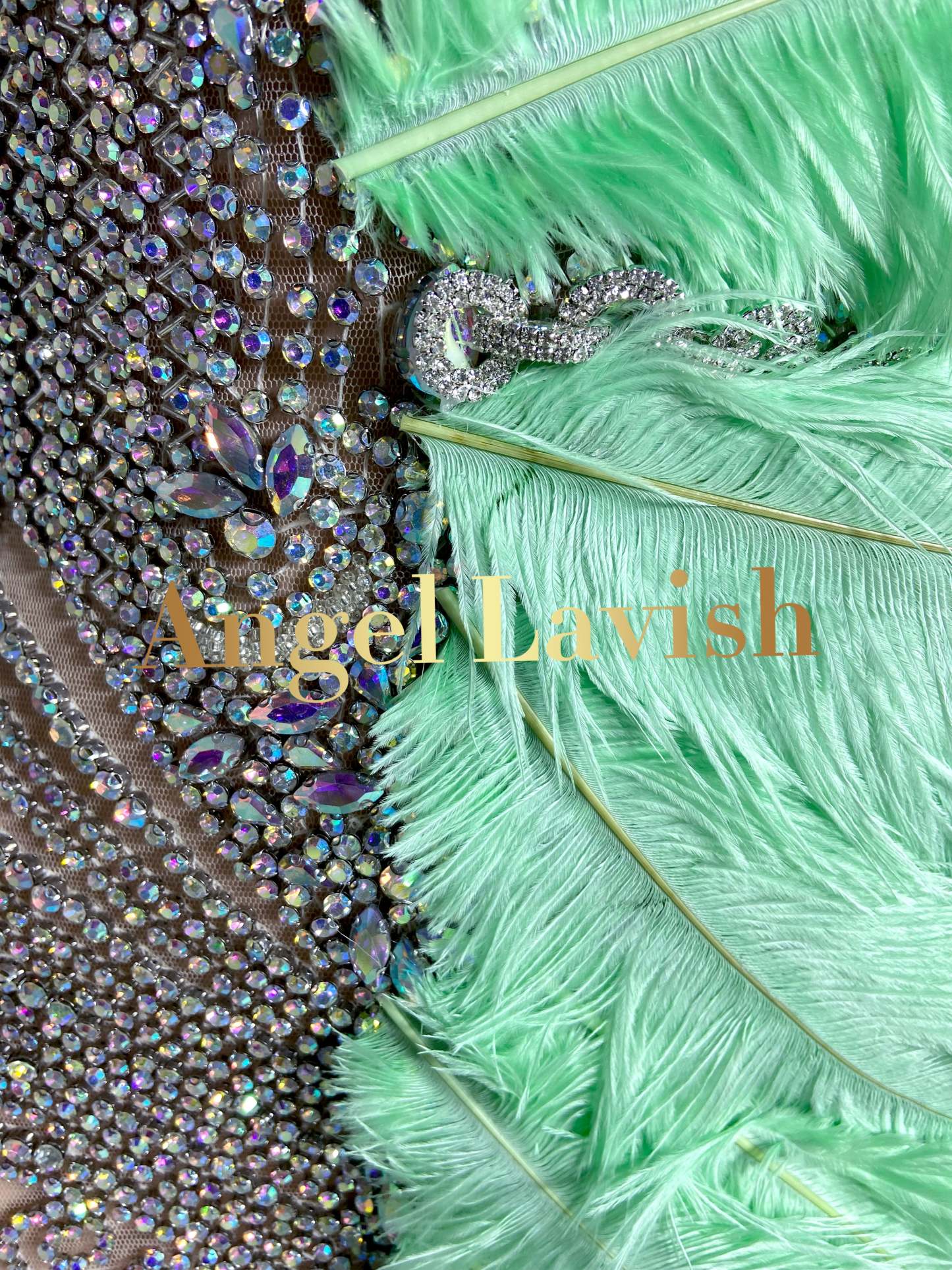Chic Crystal Feather Mini Dress Light Green