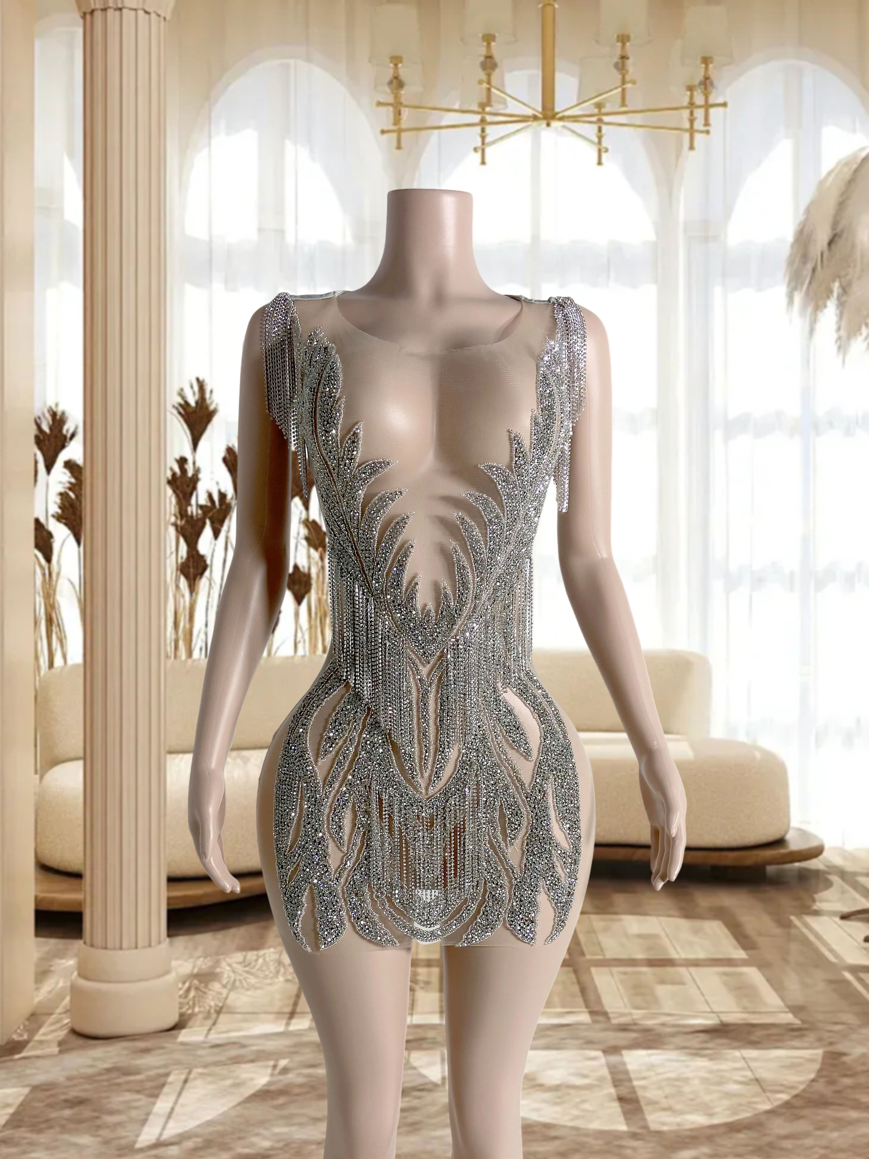 Rhinestone Chains Mini Dress