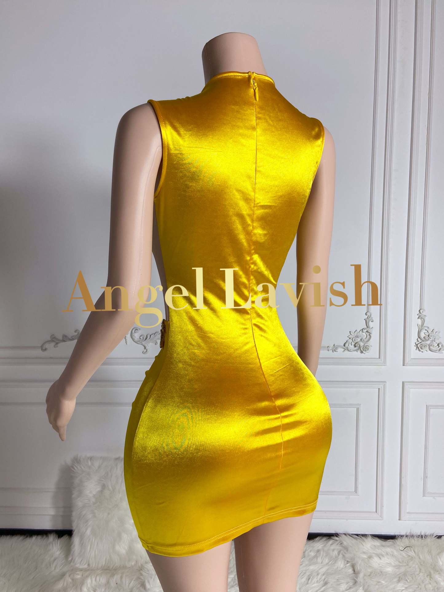 See Though Gold Ruched Mini Dress