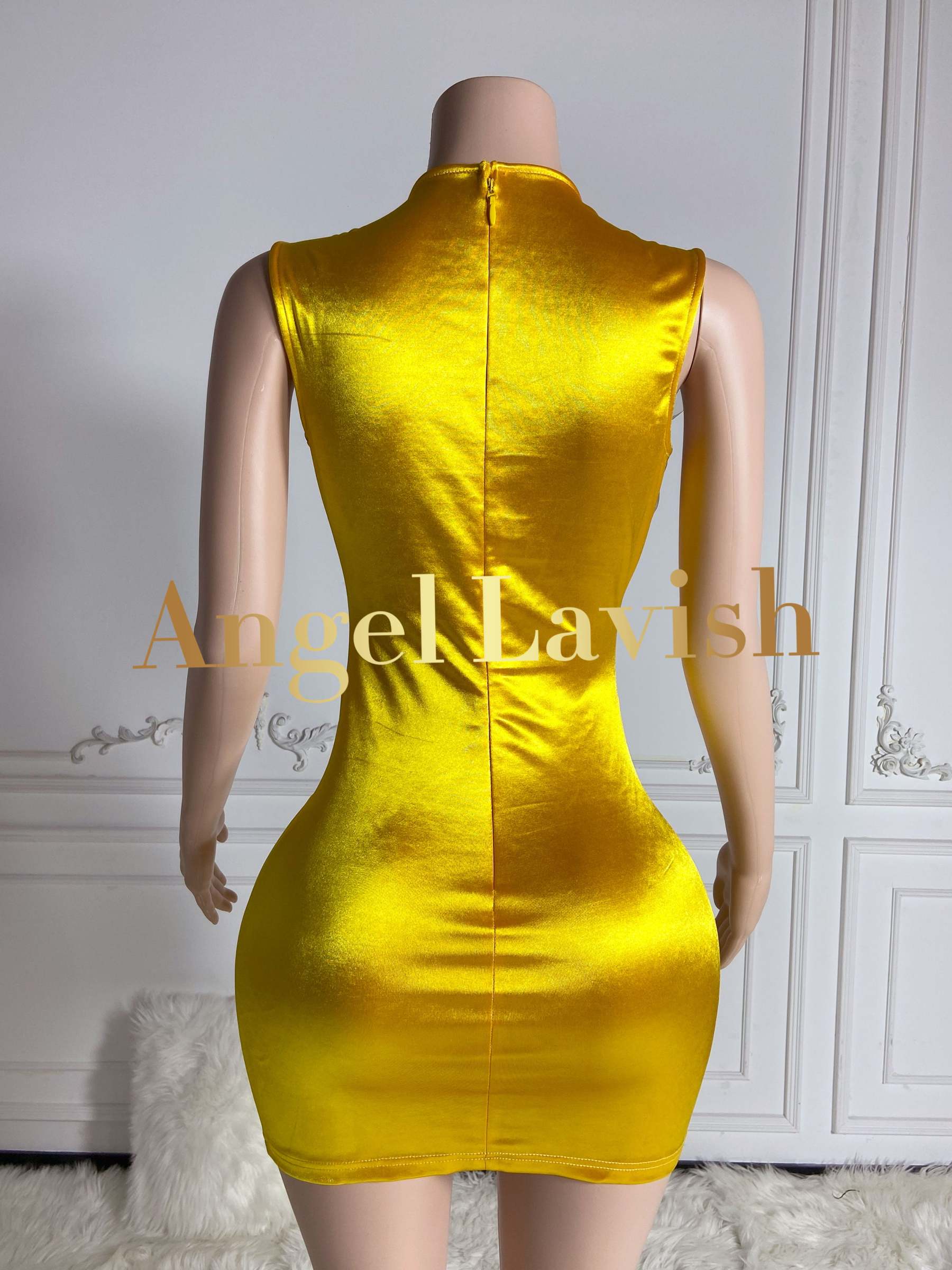 See Though Gold Ruched Mini Dress