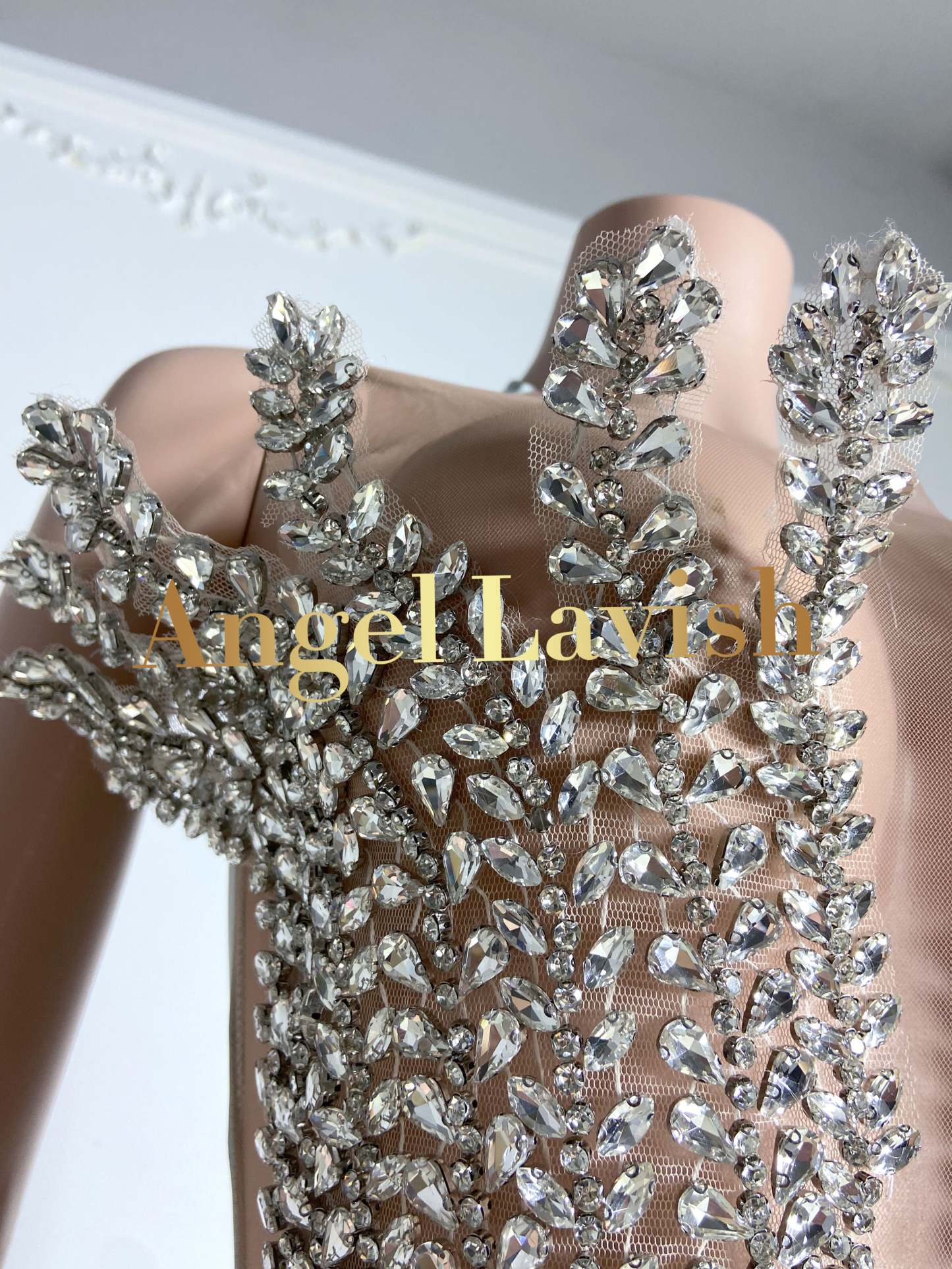 Sliver Sheer V Neck Mini Rhinestone Dress