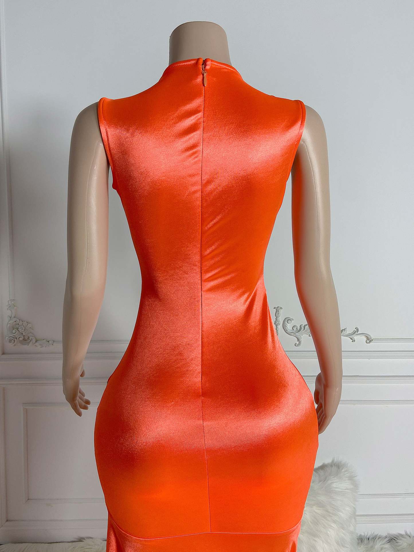 Orange Rhinestone Links Gown