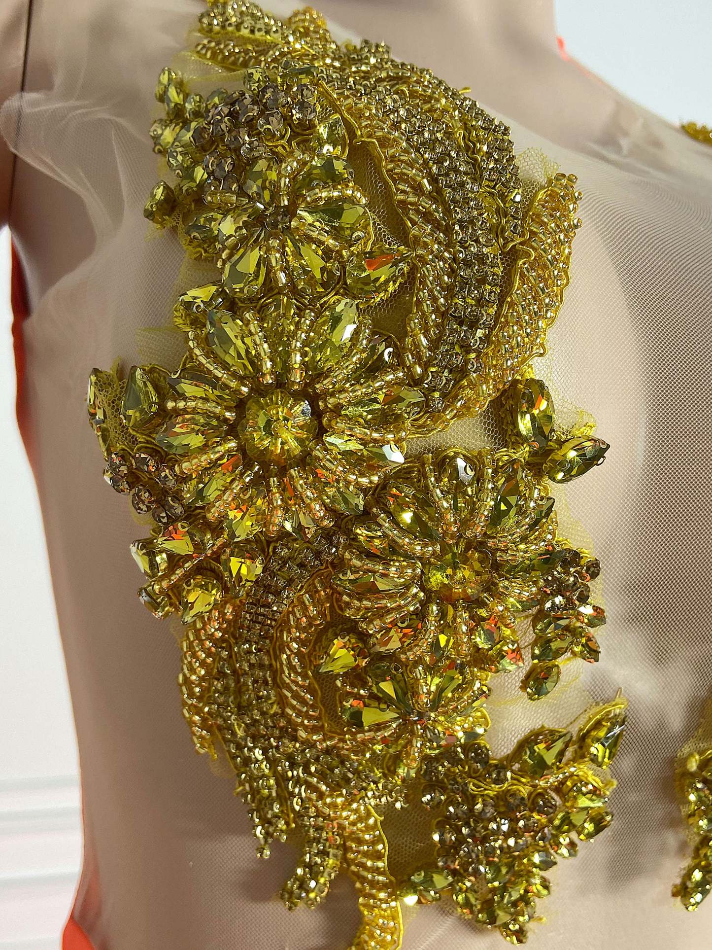 Orange Rhinestone Links Gown