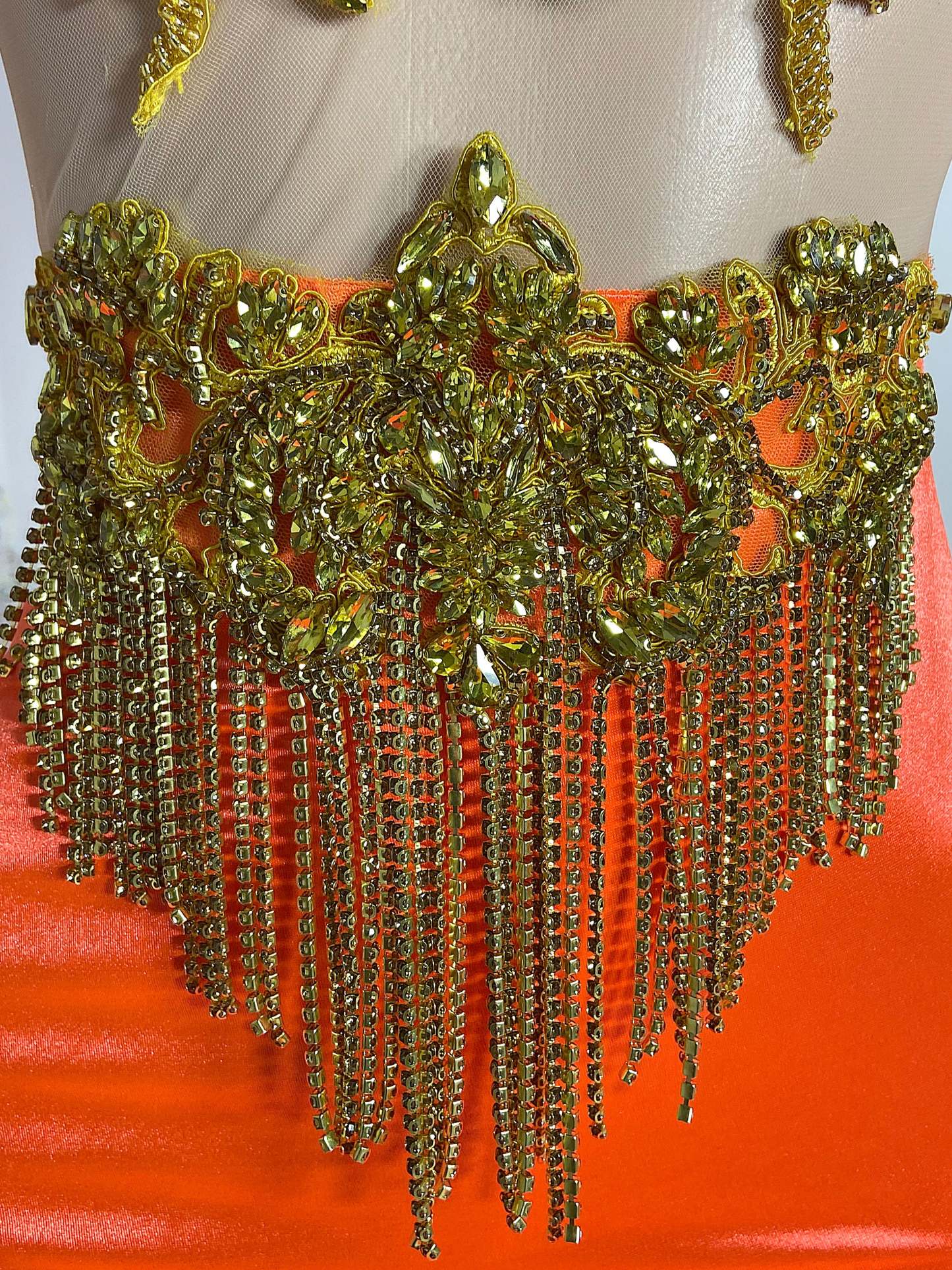 Orange Rhinestone Links Gown