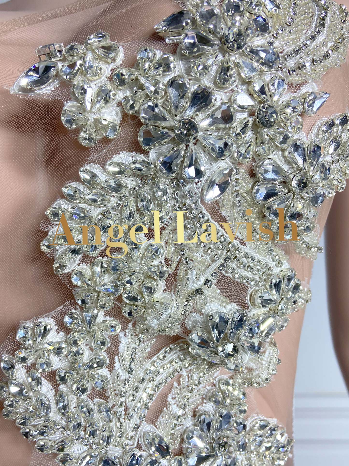 Silver Rhinestone Mermaid Satin Gown