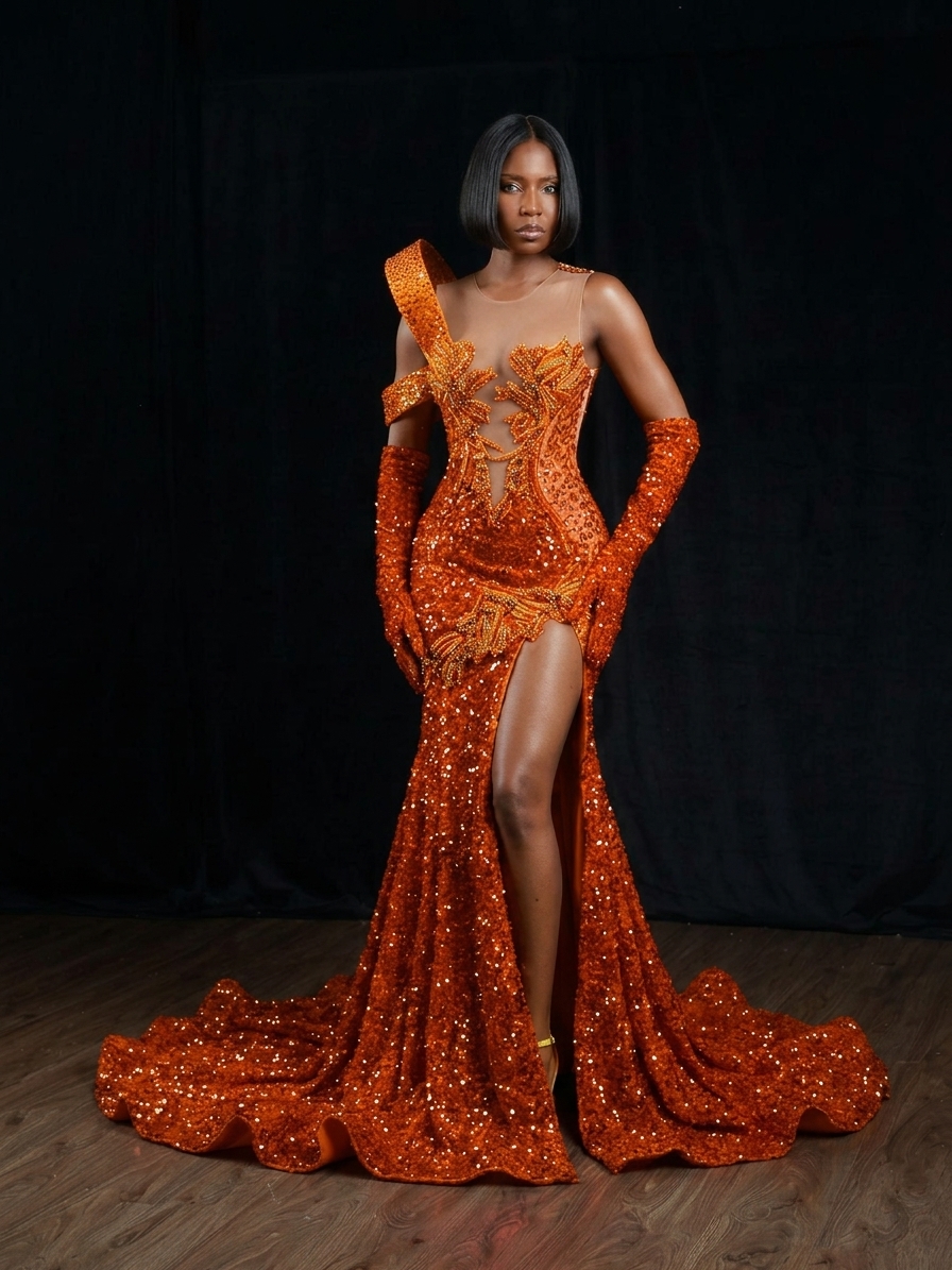 Elegant Orange Prom Gown TH24060101