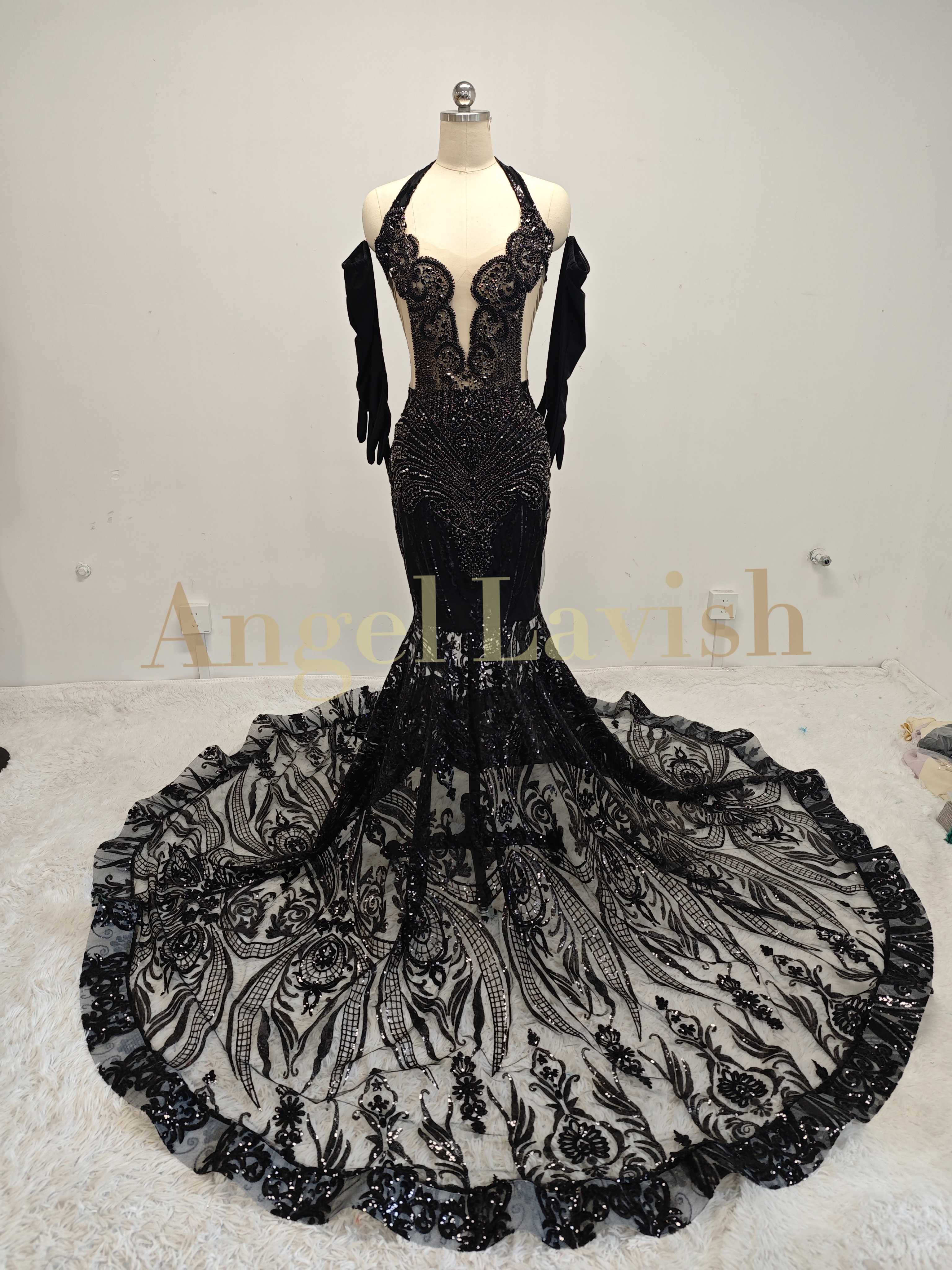 Prom Black Haute Gown with Gloves