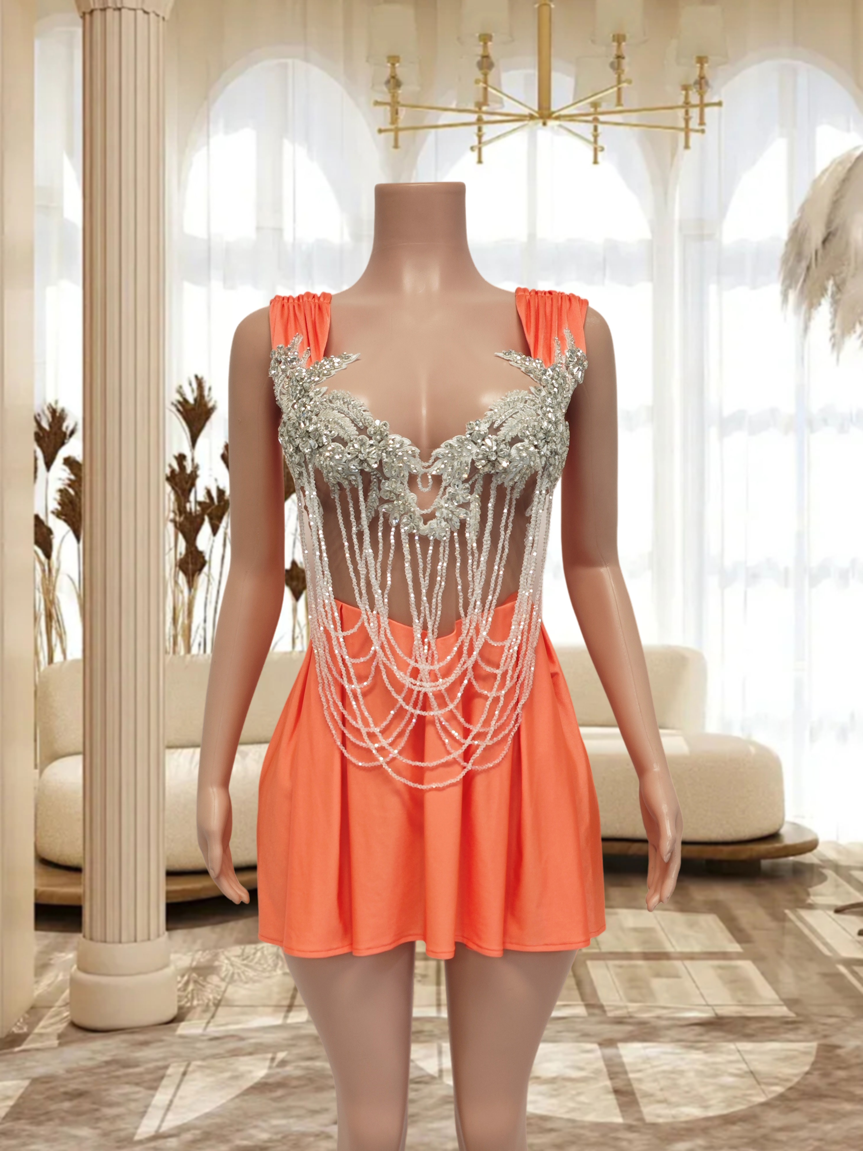 Orange Mini Dress TH24081504