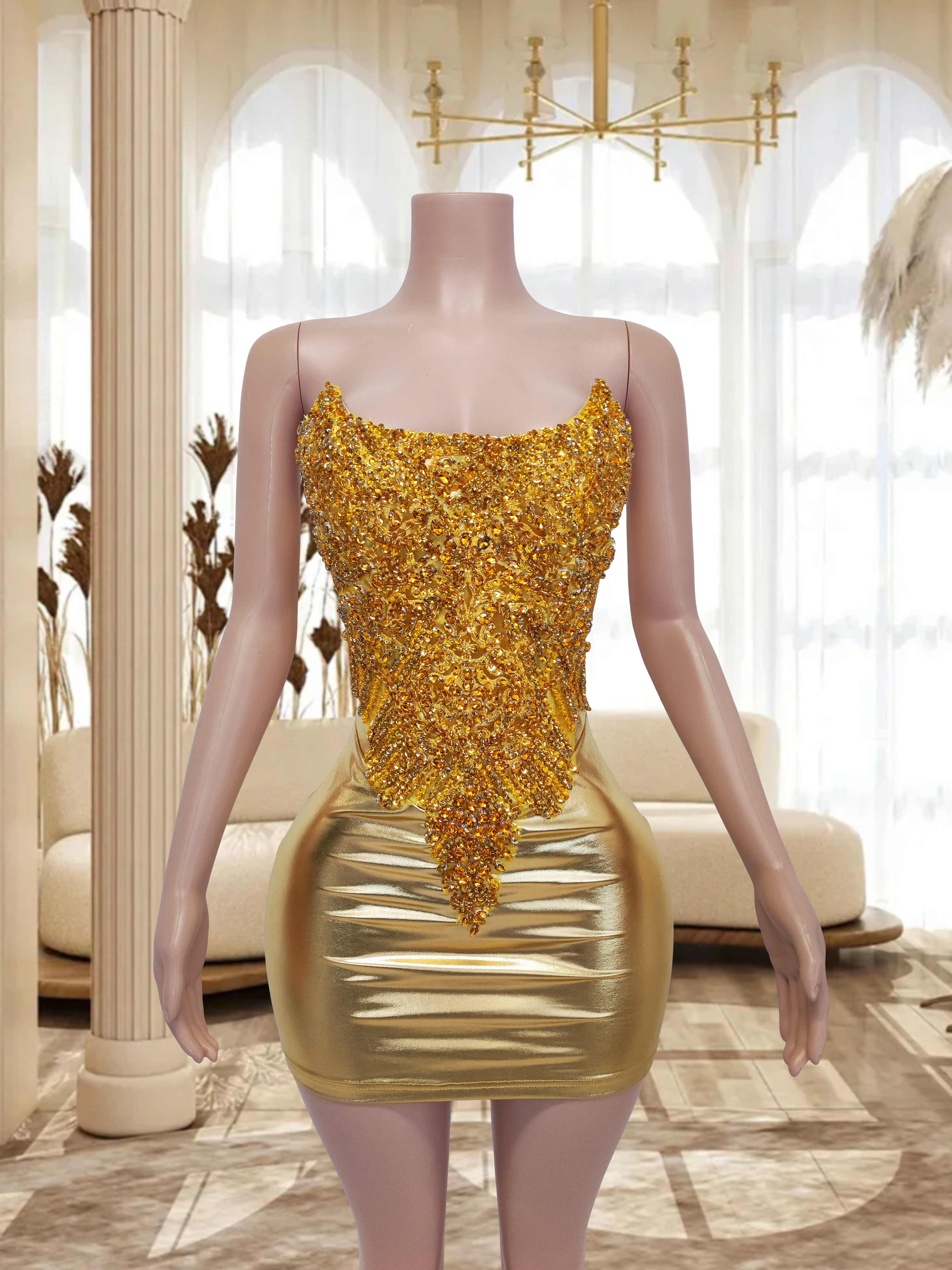Gold Mini Dress TH241021012