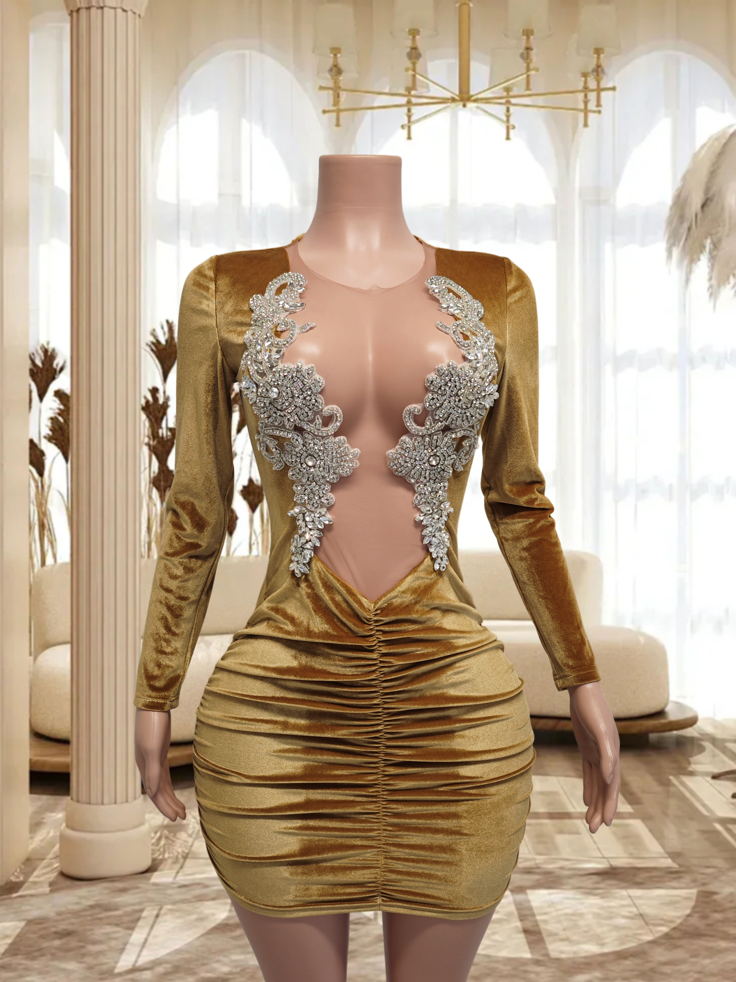 Gold Brown Mini Dress TH2412051