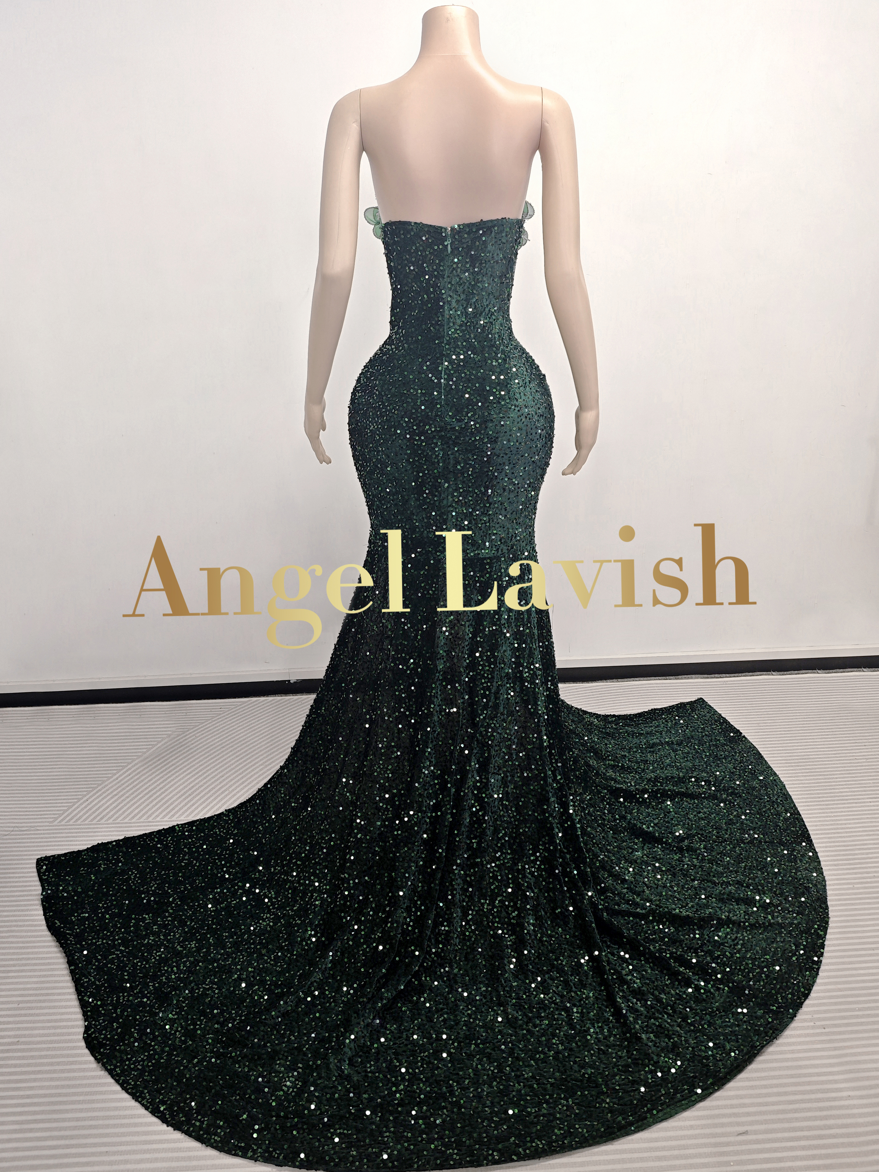 Dazzling Green Sequin Slit Gown