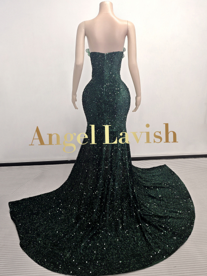 Dazzling Green Sequin Slit Gown