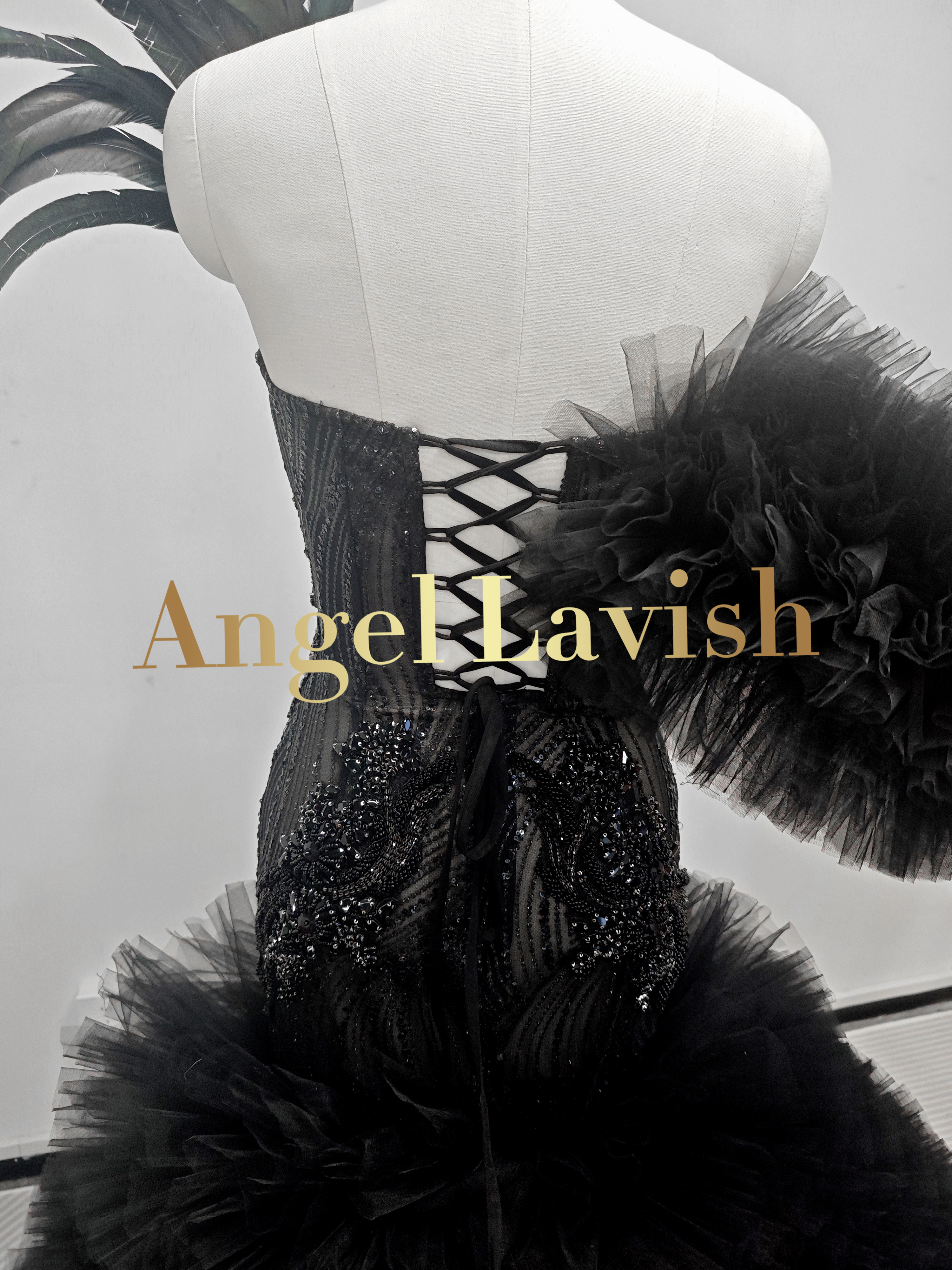 Glamorous Black Feather Gown