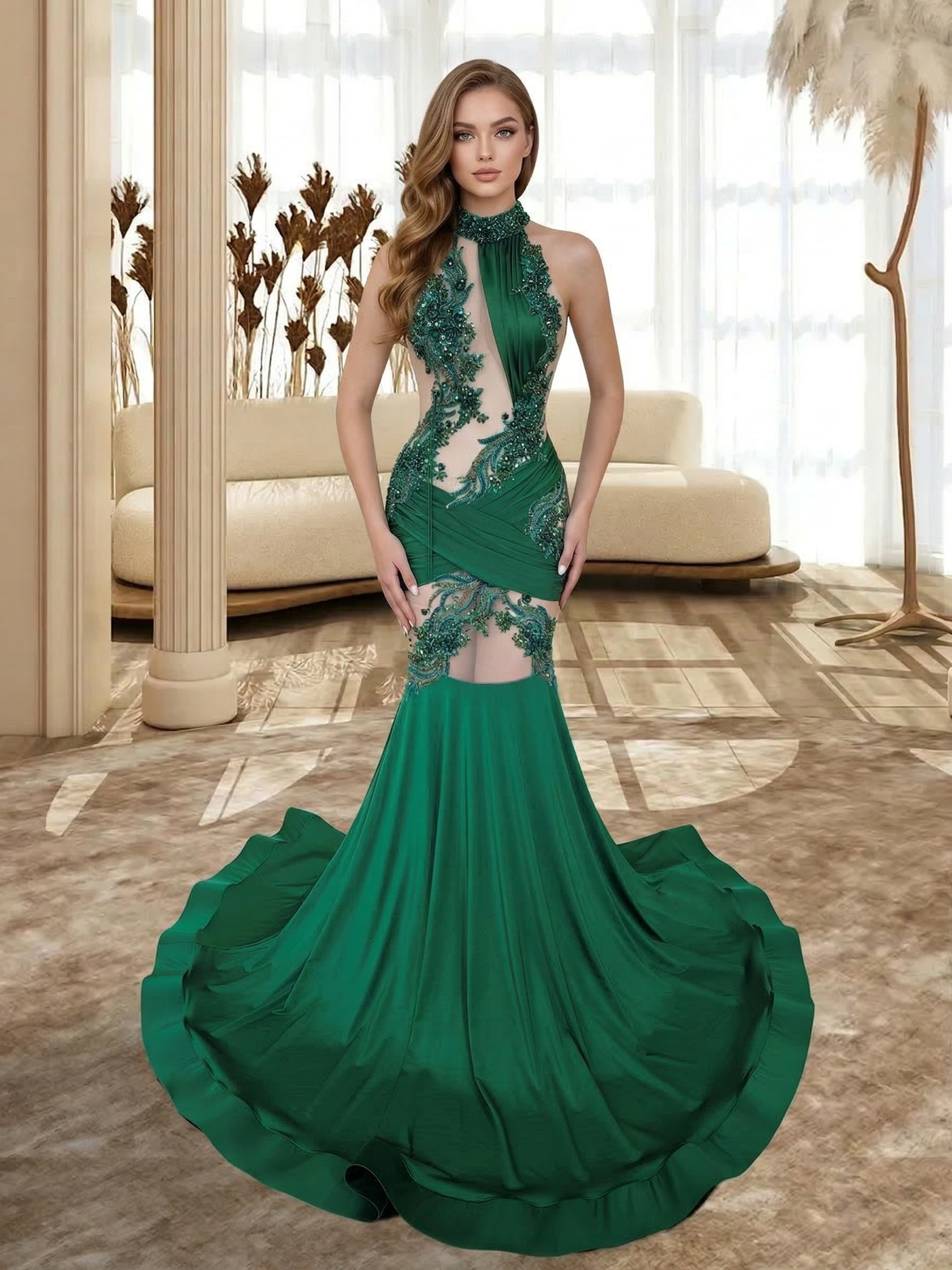 Enchanting Green Lace Mermaid Gown