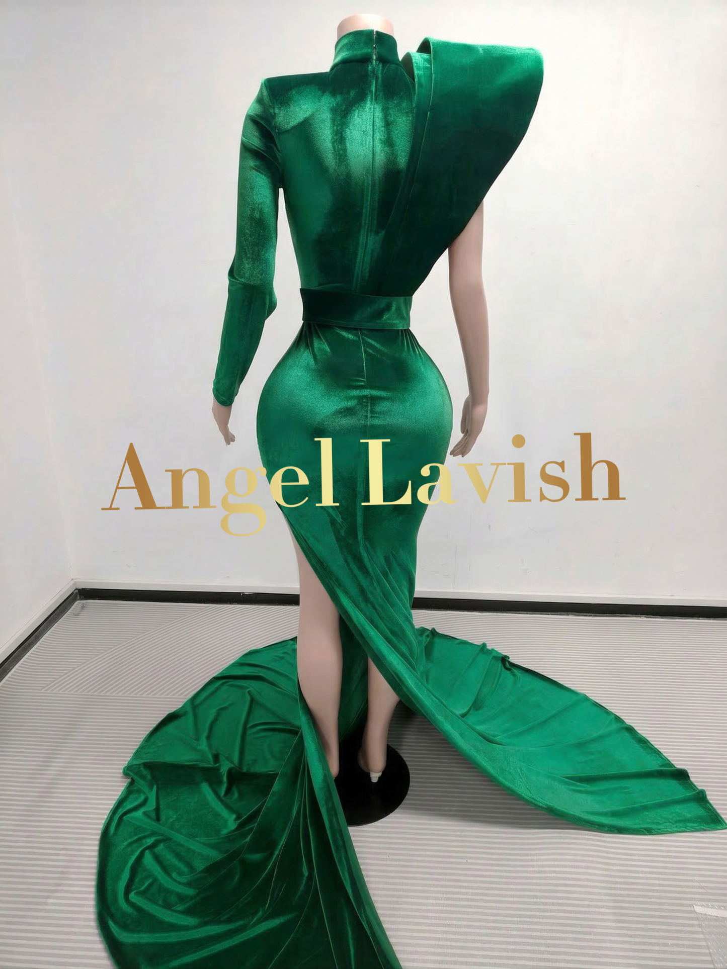 Luxurious Green Velvet Slit Gown