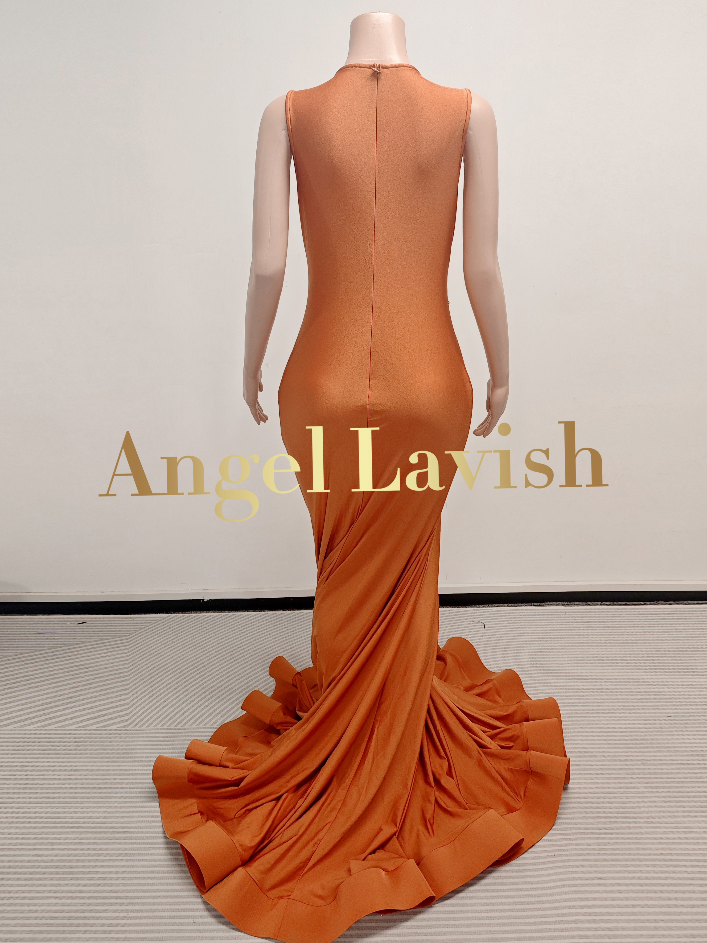 Vibrant Orange Gold Mermaid Gown