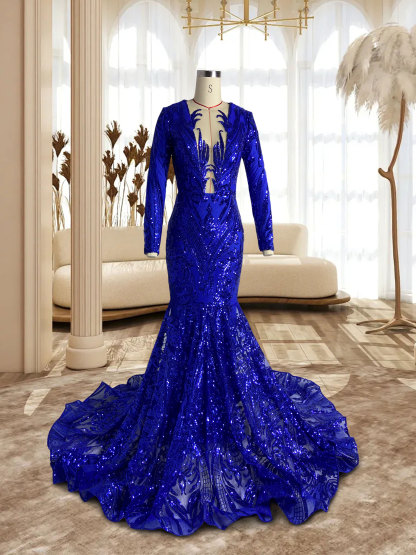 Blue Round Neck Gowns