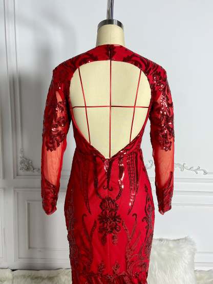 Red Cut Out Sequins Gown