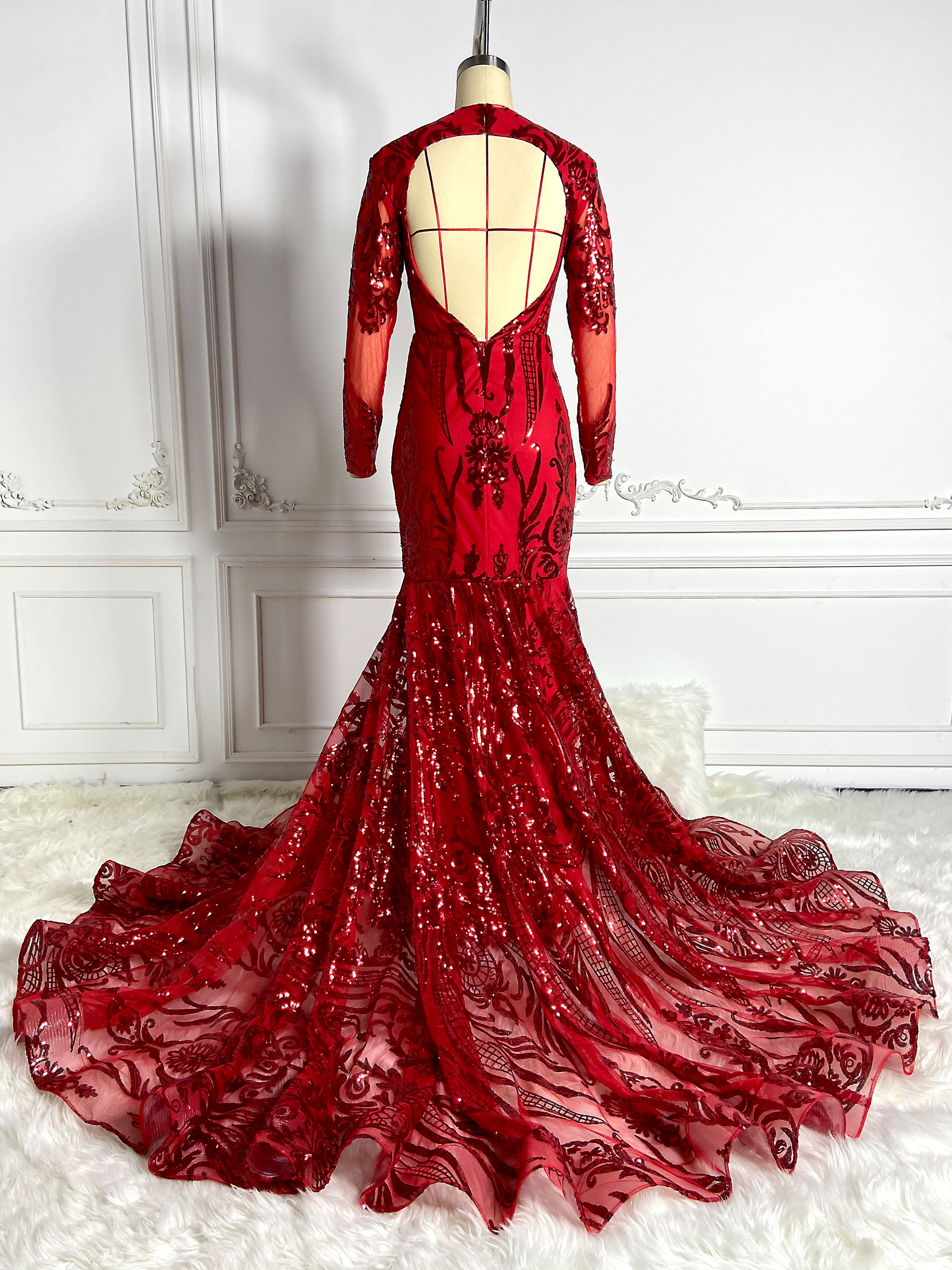 Red Cut Out Sequins Gown