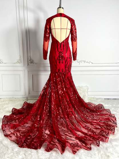 Red Cut Out Sequins Gown