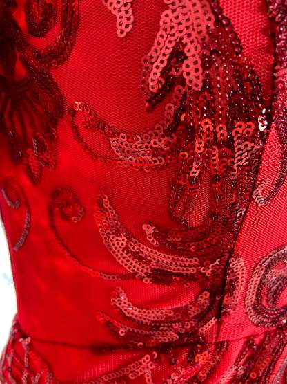 Red Cut Out Sequins Gown