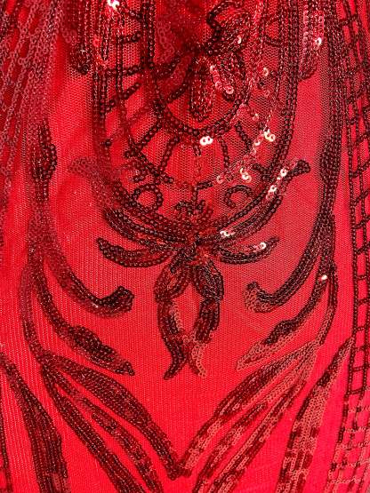 Red Cut Out Sequins Gown