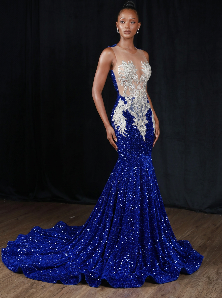 Royal Blue Bead Mesh Fantasy Grace TH24051501