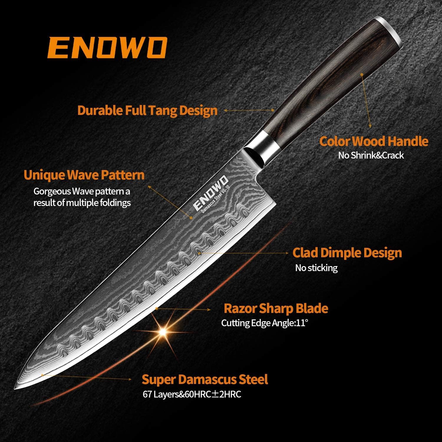 KD Damascus Chef Knife Sushi Knife Japanese VG-10 with Gift Box
