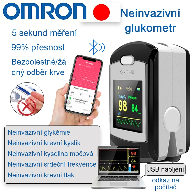 Neinvazivní glukometr Omron (měření za 5 sekund, přesnost 99 %)