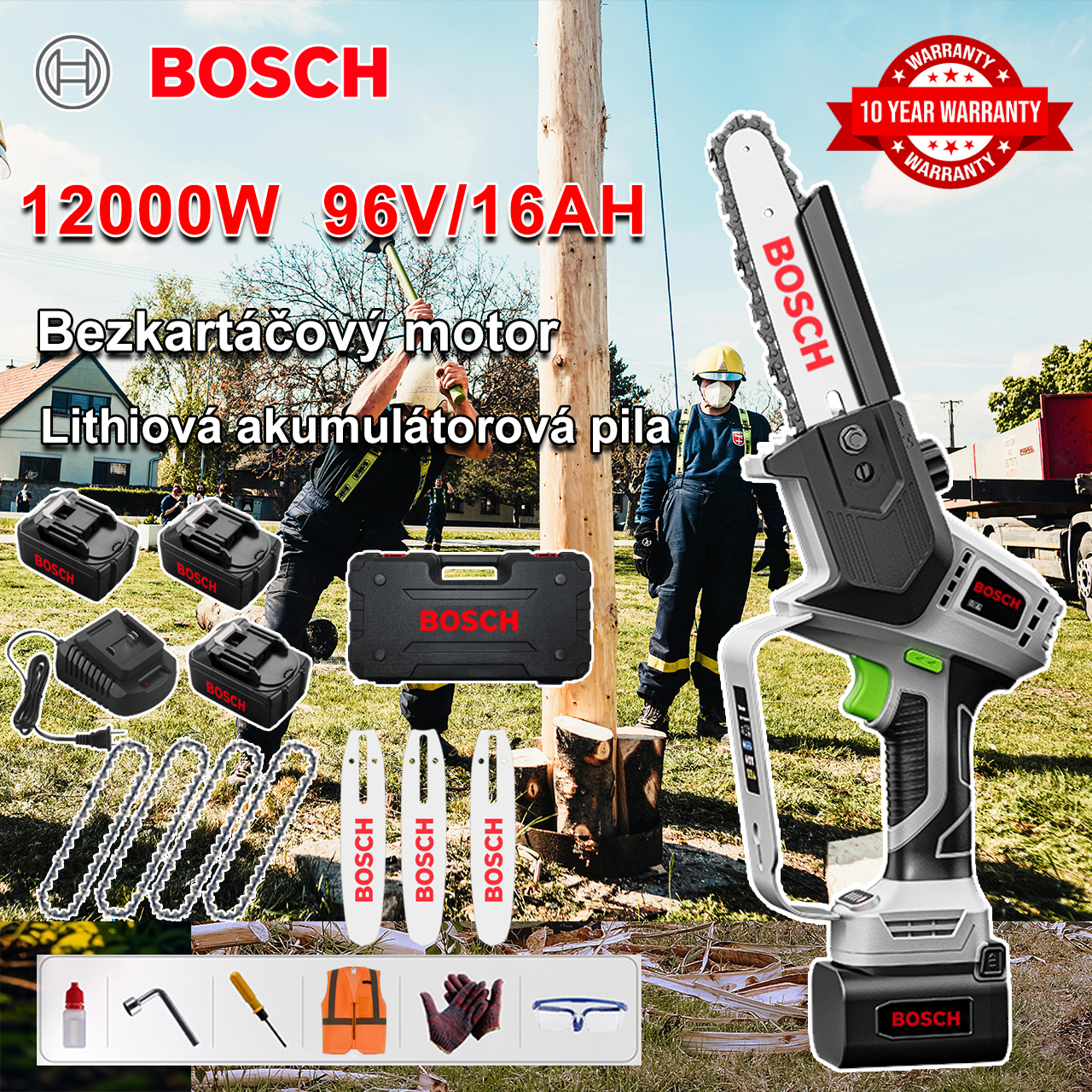 Motorová pila Bosch 12000W 96V s lithiovou baterií Výkonná bezuhlíková pila
