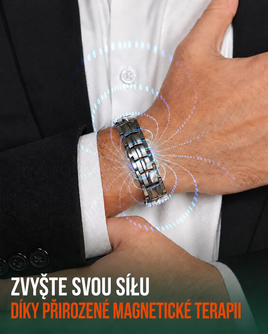 MagnetRX® Pánský magnetický náramek – magnety o 5krát silnější než model EllipseMAX s intenzitou 5000 Gaussů – americký design a patentovaný systém – prémiový titanový pánský magnetický náramek s nastavitelnou délkou
