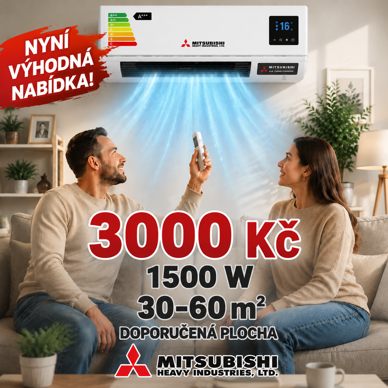 🏠 Zapomeňte na drahou instalaci! Klimatizace Mitsubishi Heavy Industries 2v1 – úspora elektřiny, rychlé chlazení i vytápění!
