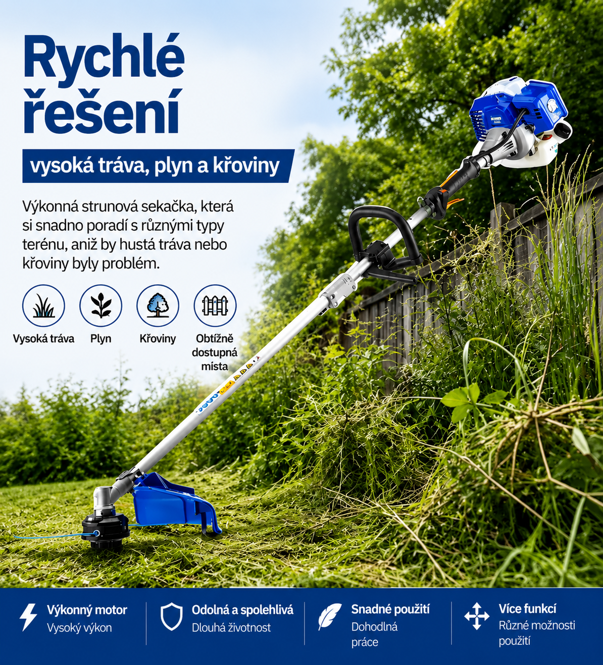BOSCH 3 v 1 sekačka trávy / okrajová sekačka, šířka řezu 43 cm, křovinořez s řezným záběrem 25 cm, gumová rukojeť a ramenní popruh, 2 baterie v balení.