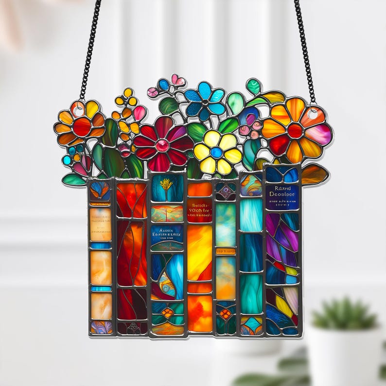 Flower Book Suncatcher Window Hanging - Book Lover Gift