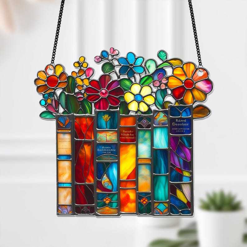 Flower Book Suncatcher Window Hanging - Book Lover Gift