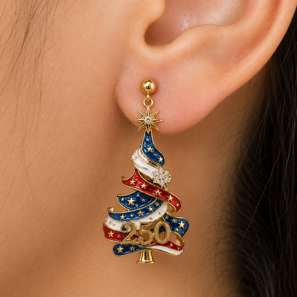 America 250th Anniversary Christmas Tree Earrings