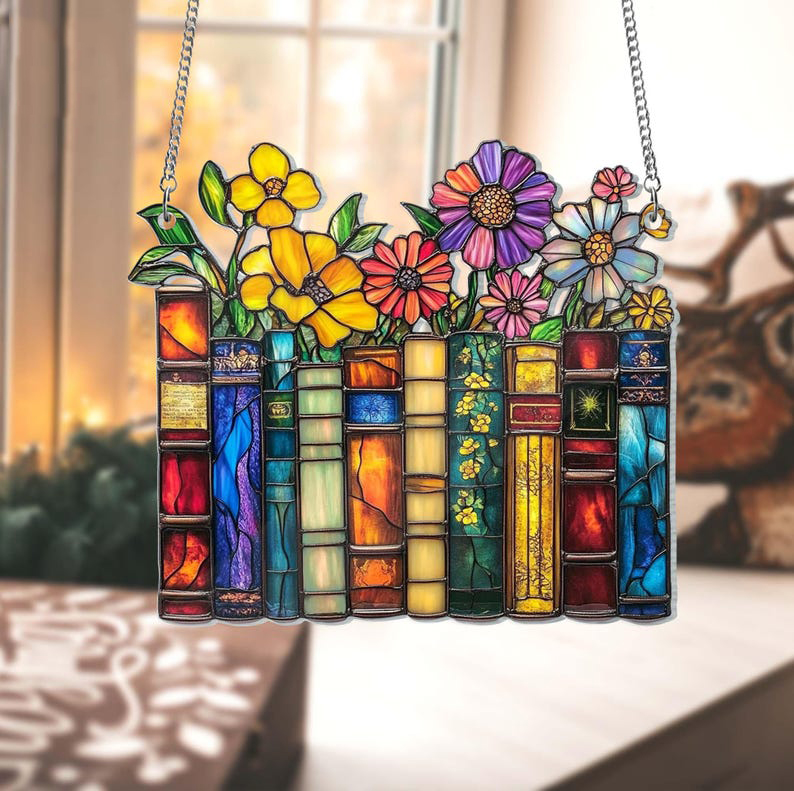 Flower Book Suncatcher Window Hanging - Book Lover Gift