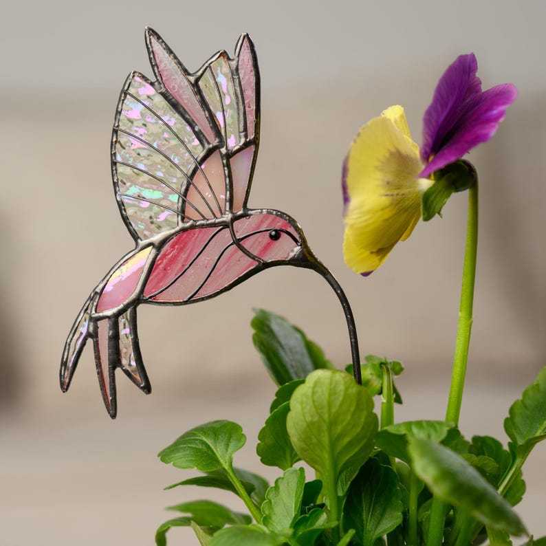 Hummingbird Stained Glass Plant Stake