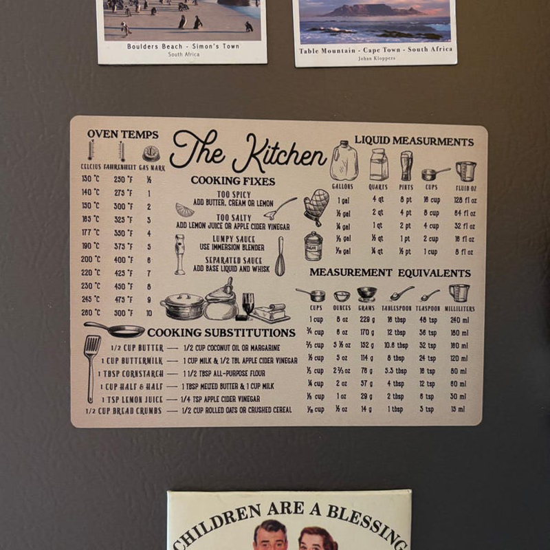 Kitchen Conversion Magnet – Cooking Fixes & Measurement Chart 