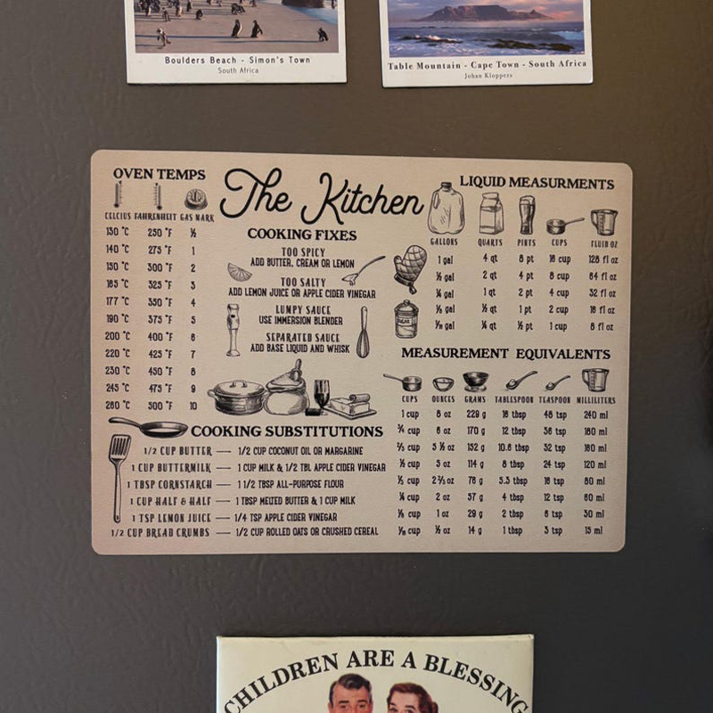 Kitchen Conversion Magnet – Cooking Fixes & Measurement Chart 