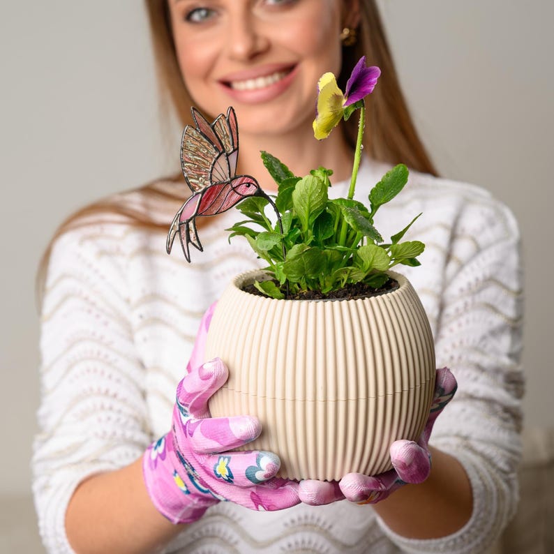 Hummingbird Stained Glass Plant Stake