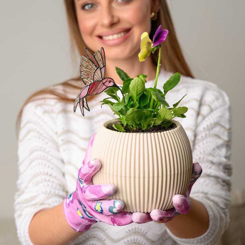 Hummingbird Stained Glass Plant Stake